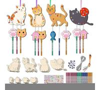 Faites votre propre carillon éolien pour | Lot de 12 carillons à vent d'art et d'artisanat, projets de printemps pour : ornements en bois inachevés à colorier. Créez des poissons de