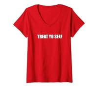 Faites-Vous Plaisir T-Shirt avec Col en V, Femme, Rouge, L