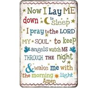 Faith Based Bedtime Prayer Tin Sign Now I Lay Me Down to Sleep For Room Bedroom Christian Decor 8 X 12 in