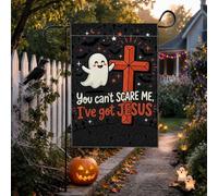 Faith Based Drapeau de jardin fantôme citation Halloween 30,5 x 45,7 cm | Thème de la foi chrétienne, drapeau de cour, motif croix orange, motifs de chauve-souris effrayants, affichage extérieur de