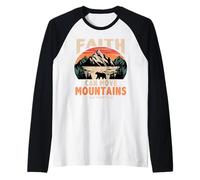Faith Can Move Mountains Retro Sunset Bible Verse Christian Manche Raglan