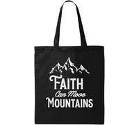 Faith Can Move Mountains Sac fourre-tout en coton écologique naturel Noir, Noir , Taille unique