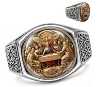 Faith & Fellowship Statement Ring, Christian Faith Ring Symbol Of Unity | Intricate Last Supper Relief Engraving Enhances Your Daily Wardrobe Serving As A Meaningful Religious For Loved Ones