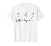 Faith Hope Love Floral Citation chrétienne Minimal Line Art T-Shirt