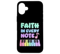 Faith in Every Note Piano Christian Girl Church Musicienne Coque pour iPhone 16 Plus