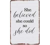 Faith In Herself Brought Victory Antique Metal Tin Sign For Lady Boss Workspace Creative Corner Wall Decoration 8 X 12 inch