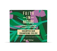 Faith In Nature, Shampooing Solide Naturel à la Lavande et au Géranium Faith In Nature, Apaisant, Vegan & Cruelty Free, Sans Parabènes & SLES, Pour Tout Type de Cheveux, 85g