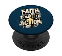 Faith is Made Complete in Action James 2:22 Croix du Christ PopSockets PopGrip Adhésif