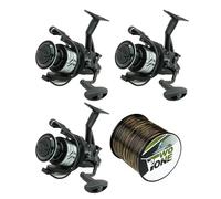 Faith Nobilis LL 3500 Lot de 3 moulinets de pêche à la carpe + X2 Two Tone Nylon Ficelle