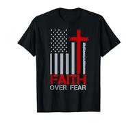 Faith Over Fear Christian Prayer Drapeau USA Croix Patriotique T-Shirt