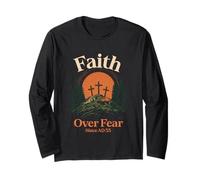Faith Over Fear Croix chrétienne Calvaire Manche Longue