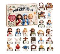 Faith Pockt Hug Adveent Caleendar - Compte à rebours chrétien en acrylique | Lot de 24 cartes souvenirs et d'encouragement peints à la main pour la décoration religieuse de la maison