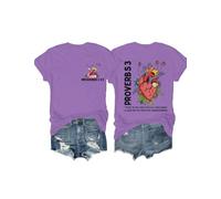 Faith Print T-Shirt Casual Confort Col Rond Manches Courtes Femme Top Trust in The Lord with All Your Heart Shirt, violet clair, XXL