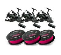 Faith Proteus Freerunner LC 8000 3 Reel Set - Moulinet carpe - Moulinet pêche - Moulinet bobine libre - Ligne fluorocarbone