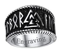 FaithHeart Anneau Valknut Triangle Nom à Graver Acier Inoxydable Bague Viking Nordique Runique Gothique Bijoux Biker pour Homme Garçon 64