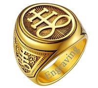 FaithHeart Bague de Croix Satanique avec Prénom Personnalisable Or 66.5 Chevalière Signet Sceau Gravé pour Homme Gothique