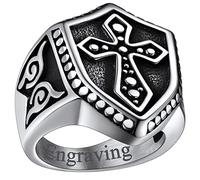 FaithHeart Bague Homme 64 Acier Inoxydable Prénom Gravure Chevalière Croix des Templiers Bagues Croix Malte Personnalisable Bijoux Porte Bonheur Amulette de Protection pour Femme Ado Garçon