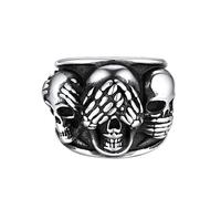 FaithHeart Bague Homme Acier Inoxydable Chevalière Homme Tête De Mort Taille 54-71.5, Ne rien entendre rien voir rien dire Chevalière Crâne Bijoux Anneau Gothique Biker