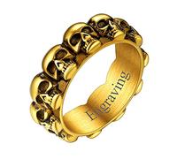 FaithHeart Bague Homme Prénom Personnalisé Tête De Mort Or,Anneau Crânes Multiples Acier Inoxydable,Bijoux Gothique Biker Vintage Bagues Taille 62