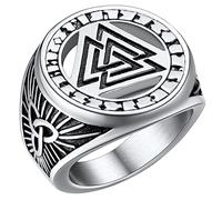 FaithHeart Bague Homme Viking 54,Anneau Chevalière Runique Valknut Acier Inoxydable Bijoux Alliance Vikings Porte Bonheur Cadeau pour Hommes Garçons