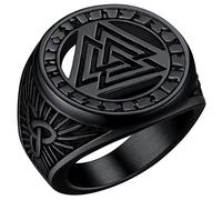 FaithHeart Bague Homme Viking Noir 64,Anneau Chevalière Runique Valknut Acier Inoxydable Bijoux Alliance Vikings Porte Bonheur Cadeau pour Hommes Garçons
