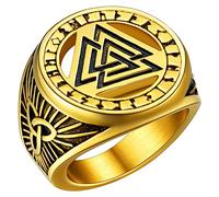 FaithHeart Bague Homme Viking Or 66,Anneau Chevalière Runique Valknut Acier Inoxydable Bijoux Alliance Vikings Porte Bonheur Cadeau pour Hommes Garçons