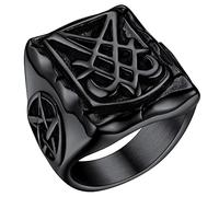 FaithHeart Bague Lucifer Homme Anneau Satanique Noir Acier Inoxydable Taille 54 Bijoux Satan Gothique Biker Vintage Cadeau pour Fan de Rock Femme Ado Garçon