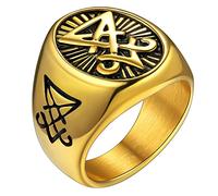 FaithHeart Bague Lucifer Or Chevalière Satanique Homme Acier Inoxydable Bijoux Satan Gothique Biker Vintage Bagues Anneau Taille 56 Cadeau pour Ado Garçon Femme