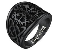 FaithHeart Bague Personnalisable Vegvisir Homme Taille 64 Noire Chevalière Viking Boussole Runique Nordique Acier Inoxydable