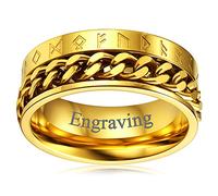 FaithHeart Bague Personnalisé Prénom Rune Homme Or 54 Acier Inoxydable,Anneau Tournant Bijoux Bagues Vikings Runique Anti Stress,Cadeau Anniversaire pour Hommes Garçons Père