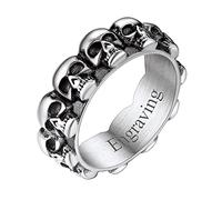 FaithHeart Bague Personnalisé Prénom Tête De Mort 67 Acier Inoxydable,Anneau Crânes Multiples Homme,Bijoux Gothique Biker Vintage Bagues,Cadeau pour Garçon Femme Ados
