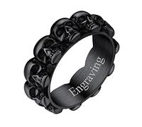 FaithHeart Bague Prénom Gravé Tête De Mort Homme 64 Noir,Anneau Crânes Multiples Acier Inoxydable,Bijoux Gothique Biker Vintage Bagues,Cadeau Fan de Rock Homme Garçon Femme Ados