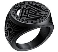 FaithHeart Bague Prénom Personnalisé Homme Viking Noir 56,Anneau Chevalière Runique Valknut Acier Inoxydable Bijoux Prénoms Gravé Alliance Vikings Porte Bonheur Cadeau pour Hommes Garçons