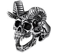 FaithHeart Bague Prénom Personnalisé Nom à Graver Homme Crâne Baphomet Tête de Mort Chevalière Satanique Acier Inoxydable Bijoux Satan Gothique Biker Vintage Bagues Anneau Taille 62