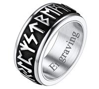 FaithHeart Bague Prénom Personnalisé Runes Viking Homme Taille 62 Bagues Anneau Runique Nordique Acier Inoxydable Bijoux Personnalisable Vintage Protection