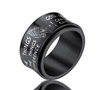 FaithHeart Bague Prière de MainsNoire Homme 59 Acier Inoxydable,Bagues Religieux Tournants Bijoux Anneau Anti Stress,Cadeau Anniversaire Fête de Pères pour Garçons