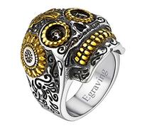 FaithHeart Bague Tête De Mort Prénom Personnalisé Homme Or,Chevalière Crâne Acier Inoxydable,Bijoux Gothique Biker Vintage Bagues Anneau Taille 54,Cadeau Fan de Rock Homme Garçon Femme Ados