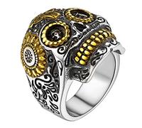 FaithHeart Bague Toussaint Tête De Mort Mexicaine Or,Chevalière Crâne Homme Acier Inoxydable,Bijoux Gothique Biker Vintage Bagues Anneau Taille 56,Cadeau pour Garçon Femme Ados