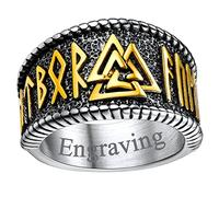 FaithHeart Bague Viking Homme Prénom Gravure Amulette Plaqué Or Anneau Runique Odin 62