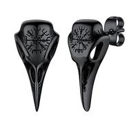 FaithHeart Boucle d'Oreille Crâne Corbeau Noir pour Homme, Clou et Puce d'Oreilles Vegvisir Nordique, Bijoux Steampunk Gothique Biker Style