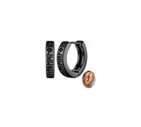 FaithHeart Boucle d'Oreille Homme Viking Noir en Acier, Petite Créole 12mm Anneau avec Runes pour Oreille Percée, Huggie Hoop Earings