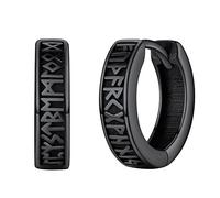 FaithHeart Boucles d'Oreille Homme Viking Runes Nordique Noir en Argent Sterling 925 Petit Créole Anneau 12mm Piercing d'Oreille