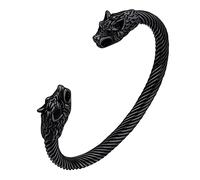 FaithHeart Bracelet Homme Loup Noir Bracelets Viking Tête de Loup Acier Inoxydable Bijoux Jonc Gothique