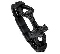 FaithHeart Bracelet Homme Viking Marteau Mjöllnir Bracelets Cuir Tressé Noir Bijoux Vikings Nordiaue Cadeau pour Garçon