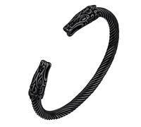 FaithHeart Bracelet Viking Tête de Loup Homme Bracelets Fenrir Noir Bijoux Nordique Vikings