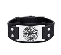 FaithHeart Bracelet Viking Vegvisir Cuir Homme Noir Manchette Cuir Véritable Bracelets Réglable Bijoux Gothique Biker Rock Porte Bonheur Cadeau Anniversaire pour Garçon