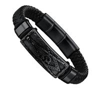 FaithHeart Bracelets Franc Maconnique Homme Prénom Personnalisé Bracelet en Cuir Noir Personnalisable Bijoux Franc Maçon