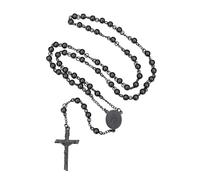 FaithHeart Chapelet Catholique Noir Femme Collier Rosaire de 66cm de Long avec Médaille Saint Vierge Marie et Pendentif Crucifix, Bijoux de Protection pour Cérémonies Communion Baptême