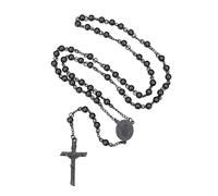 FaithHeart Chapelet Catholique Noir Médaille Saint Christophe Pendentif Crucifix Croix Acier Inoxydable Bijoux Chapelet Communion Baptême Femme Homme
