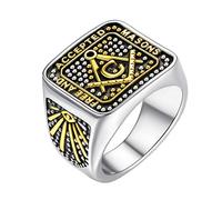 FaithHeart Chevalière Franc maçonnerie Acier Inoxydable,Anneau Signet Bague Homme Taille 62,Bijoux Religieux Retro Vintage Fantaisie Biker,Cadeau Anniversaire pour Hommes,Femmes,Garçons